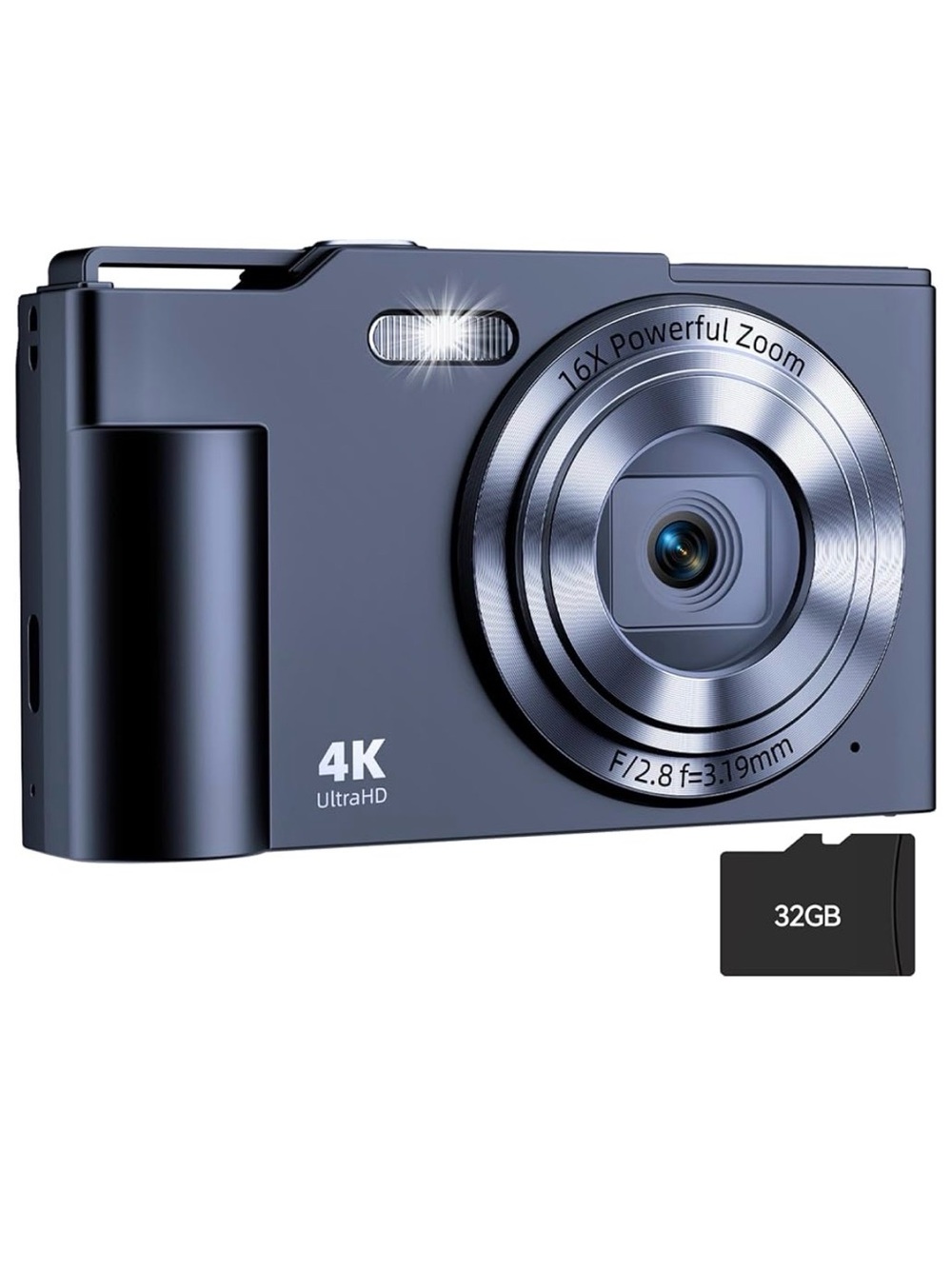 Digital Camera, FHD 4K Digital Point and Shoot Camera with 16X Zoom Anti Shake